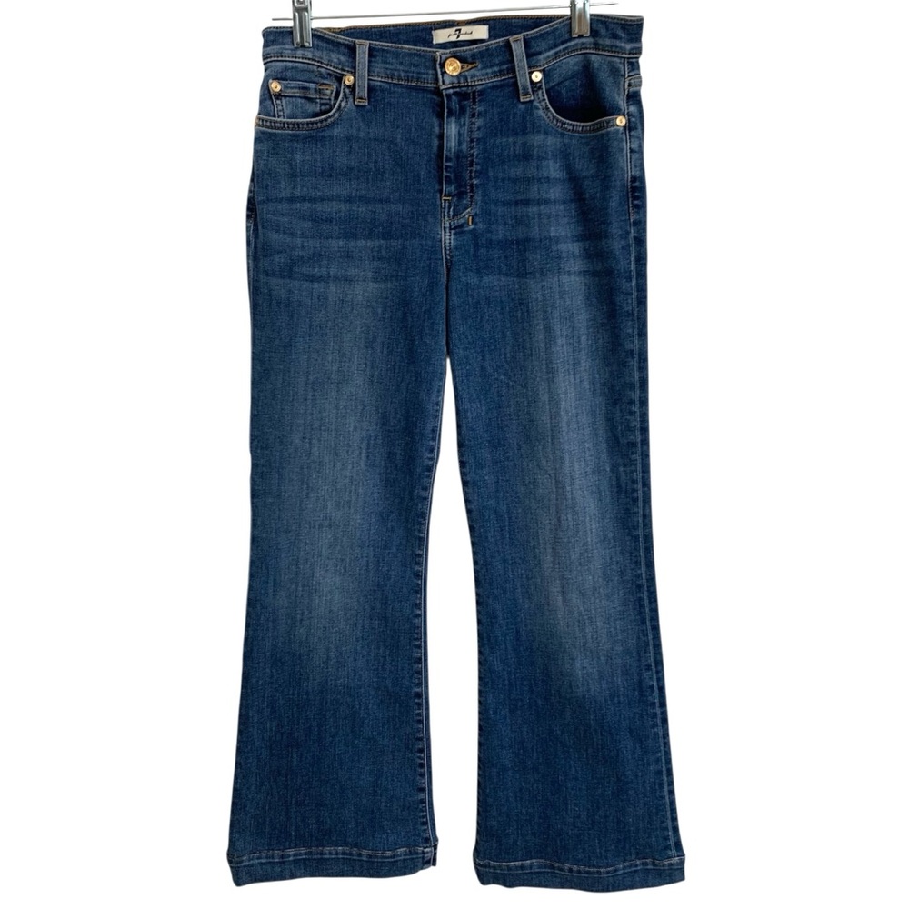 7 For All Mankind Dark Blue Flare Jeans with Contrast Pocket Detail - Picture 3 of 16